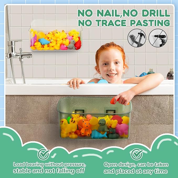 Bath Toy Storage Holder for Bathtub 1pcs, Large Capacity Clear Bath Toy Holder,Staple Free Sticky Bath Toy Organizer,Suitable for Bathroom Toy Organisation and Storage