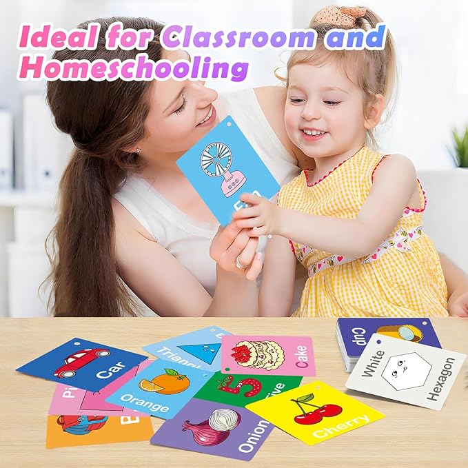 Toddler Learning Flash Cards, 60 PCS Double Sides Flashcards for Alphabets, Numbers, Colors, Shapes, Sight Words, Baby Cognitive Flashcards for Kids, Preschool Kindergarten Learning Activities