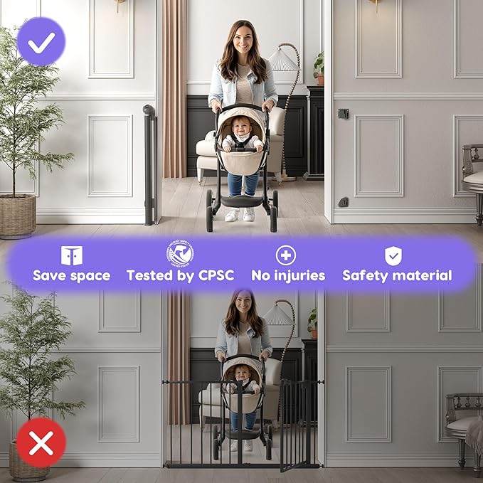 Retractable Baby Gate, Baby Gate for Stairs Auto-Lock, Dog Gates for Doorways Safety, Extends to 34.5x55in, Grey