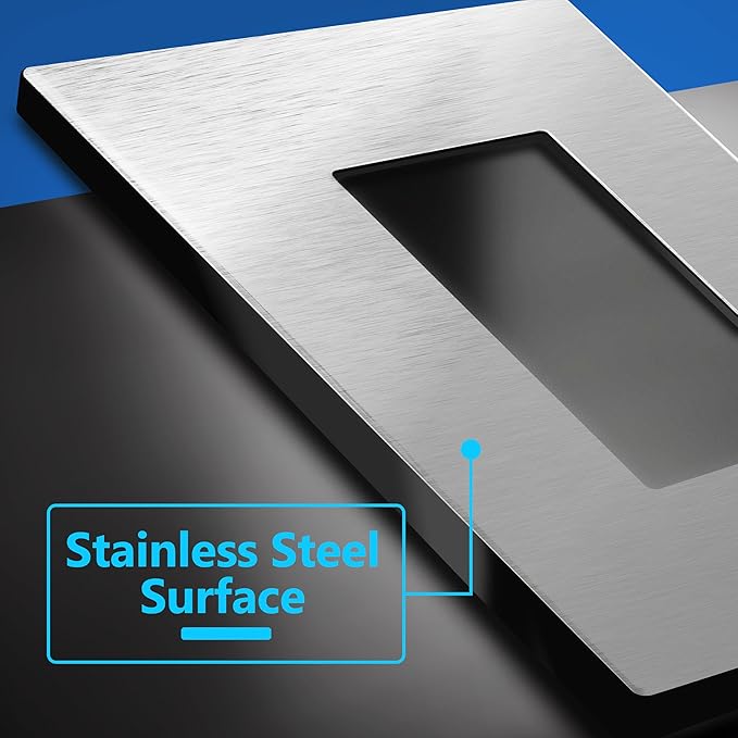 LIDER Decorator Metal Wall Plate, Temperature and Impact Resistant, 430 Stainless Steel, Screwless Cover, Modern Decoration Upgrade, Mid-Size 1-Gang 4.88" x 3.11", Stainless Steel, LSMWP-31M-SS