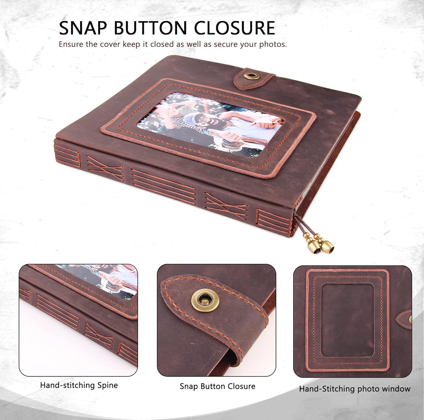 Leather photo Album Self Adhesive Pages, Handamde Leather Scrapbook Photo Album, Wedding Family Album, Holds 3x5, 4x6, 5x7, 6x8 Photos - Coffee