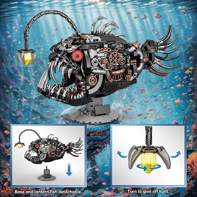 Mechanical Lantern Fish Building Set,Sea Animal Building Block Toy,Home Decor Gift for for Adults and Kids 1038PCS ﻿