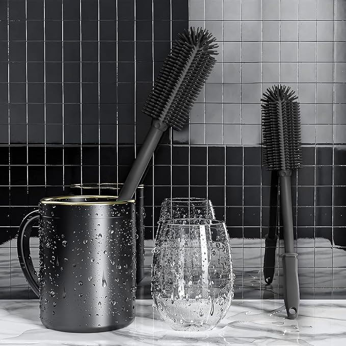 Long Silicone Bottle Cleaning Brush | 2 Pack| 16”+13”Water Bottle Brush Cleaner Brush for Hydro Flask,Glassware,Vacuum Sports Bottle&Vases,Silicone Water Bottle Cleaner Brush for Narrow Neck