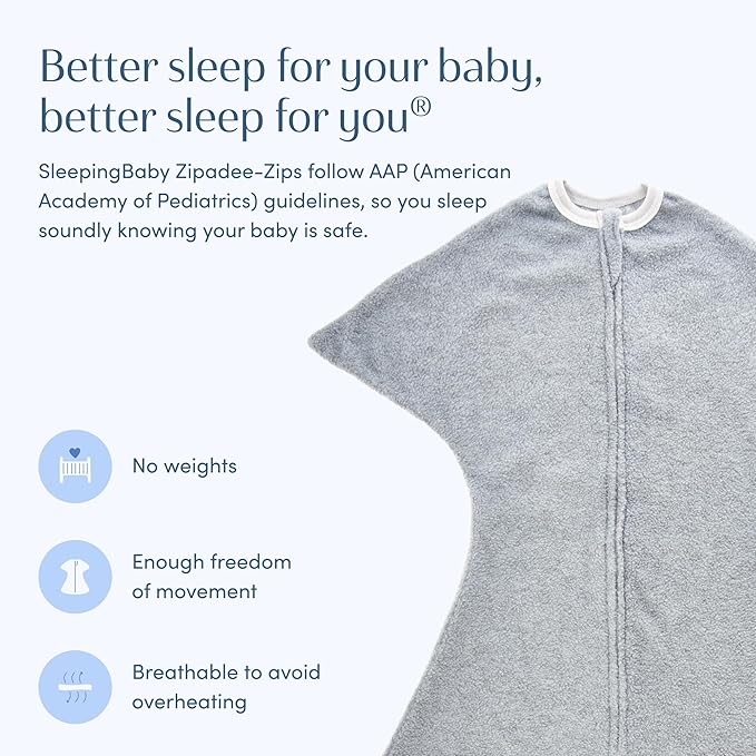 SleepingBaby Zipadee-Zip Transition Swaddle - Cozy Fleece Wearable Blanket with Two-Way Zipper for Baby Sleep - Heather Grey, Small (4-8 Month)