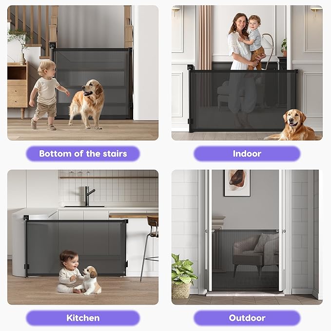 Retractable Baby Gate, Extra Tall Baby Gates for Stairs, Dog Gates for Doorways Safety Extends to 38x55in, Black