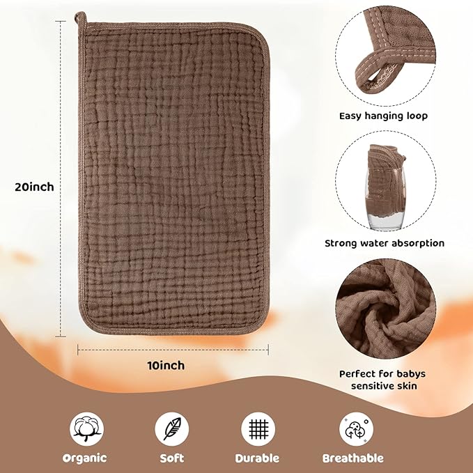 Tallew 8 Pack Muslin Burp Cloths and Baby Bibs for Boy Girl 20" x 10" Cotton Baby Bandana Drool Bibs Muslin Burp Cloths Absorbent Rag for Newborn Toddler Infant Gifts(Fresh Colors)