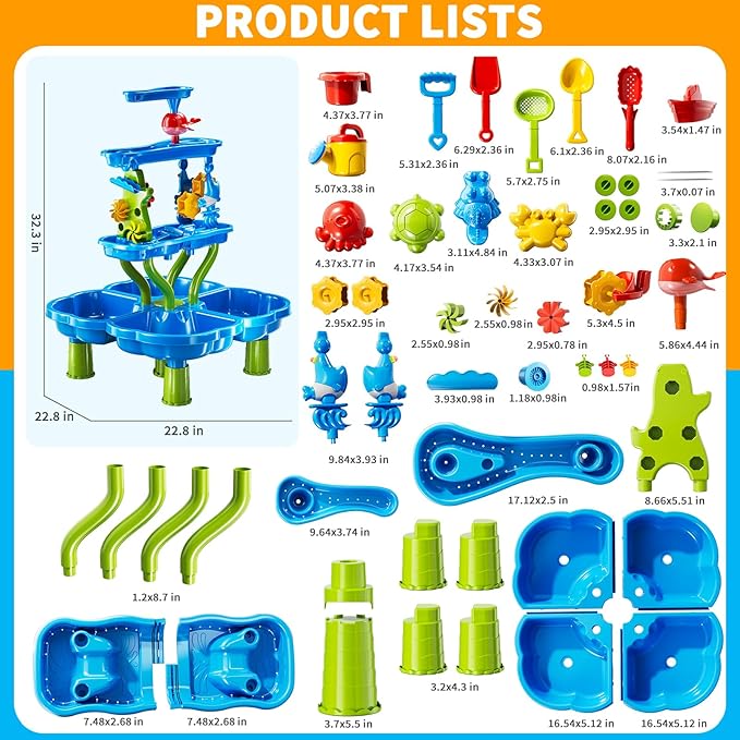 4 -Tier Kids Water Play Table for Kids Toddlers 3-5 4-8, Sand and Water Table with Rich Activity Set, Water and Sand Sensory Activity Play Table Summer Beach Outdoor Indoor Toys for 3 4 5 6 7 8