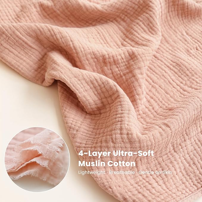 Konssy 2-Pack Muslin Baby Hooded Towels, 100% Cotton, Soft and Absorbent Baby Bath Towels for Newborn, Infant & Toddler with Animal Hooded Design(Bunny & Deer)