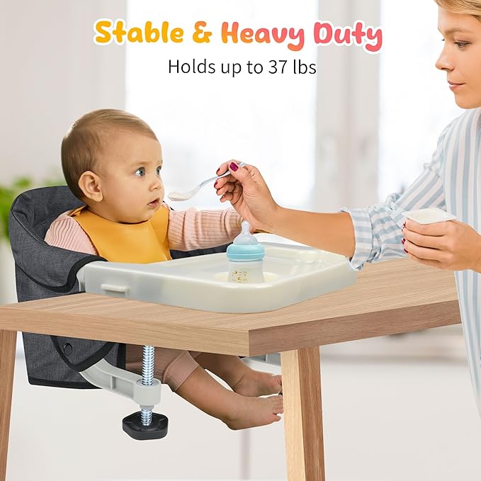 Toogel Hook On High Chair with Removable Dining Tray,Folding Portable Clip on Table High Chair,Baby Chair with Storage Bag for Indoor/Outdoor, Black