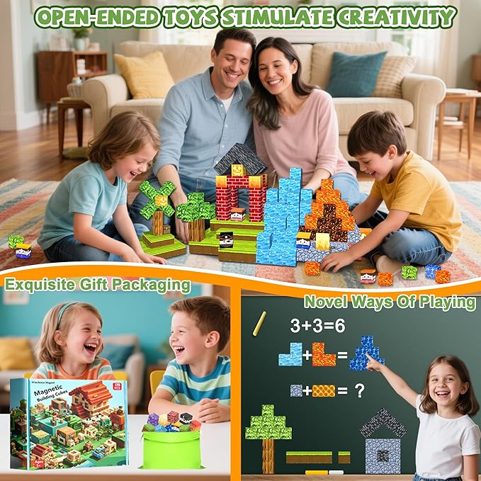 Magnetic Blocks,100PCS Magnetic Building Blocks Upgraded Sensory Toys Construction Set,Magnets Cubes Building Toys for Kids Games,Toddler Montessori Stacking Magnets for 3+ Boys Girls Birthday Gifts