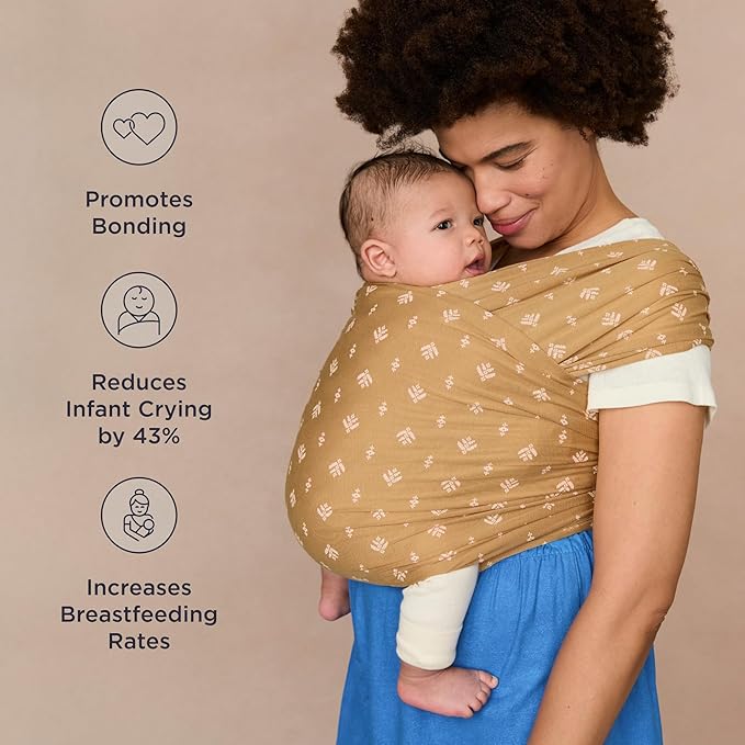 Ergobaby Sustainable Knit Aura Baby Carrier Wrap for Newborn to Toddler (8-25 lbs) - Comfortable, Ergonomic, & Ultra-Soft Newborn Wrap Carrier - One Size Fits Most - Rayon, Camel Harvest