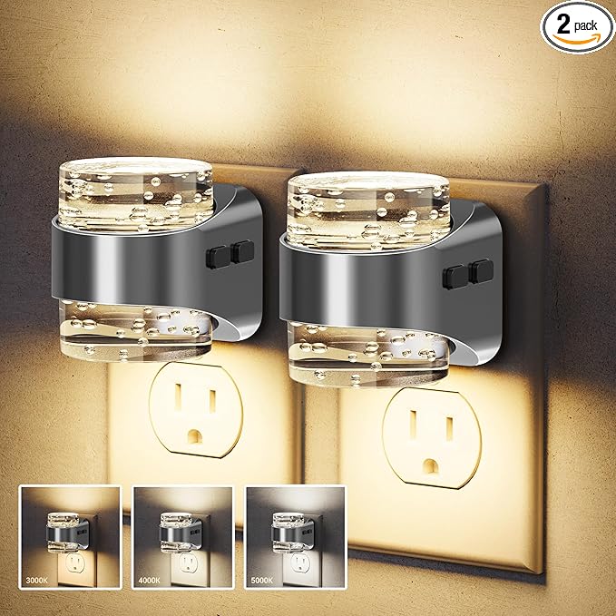 JandCase LED Night Light, Bubble Night Lights Plug into Wall, [2 Pack]Night Light3000K/4000K/5000K & 3 Brightness Levels, Dimmable Nightlight with Dusk to Dawn Sensor for Bathroom Hallway Bedroom