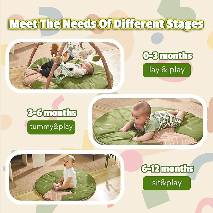 Baby Play Gym Mat - 8-in-1 Activity Playmat with Detachable Toys for Sensory Development - Thick, Oversized, Washable & Non-Slip Baby Floor Mat - Perfect Tummy Time Mat for Infants 0 6 12 Months