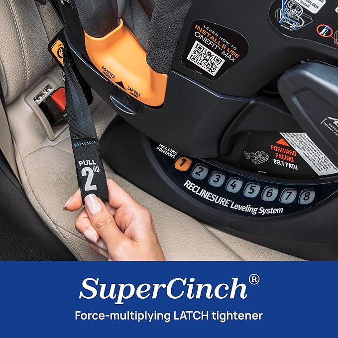 Chicco OneFit Max ClearTex All-in-One Car Seat with LeverLock Installation, Slim Design, Convertible Car Seat, Seat for Infants and Children 5-100 lbs | Energy/Black