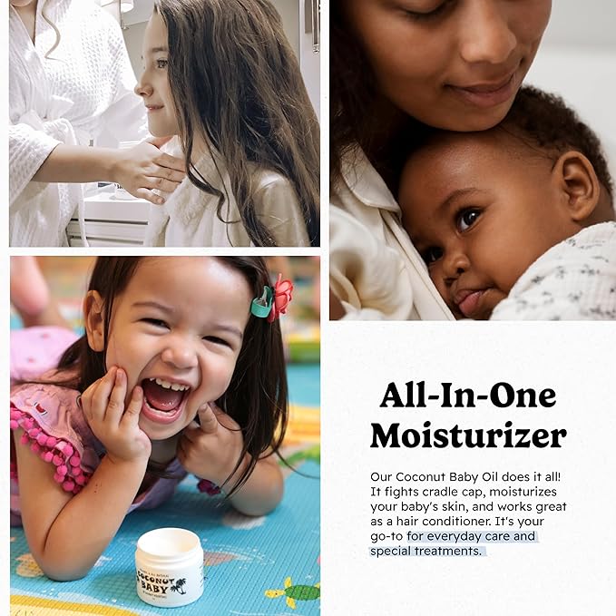 Coconut Baby Oil for Hair & Skin Care, Natural & Organic, Coconut Oil for Cradle Cap, Eczema, Infant Scalp Relief, Hair Oil for Curly Hair - Newborn Moisturizer for Sensitive Skin, Unscented - 2 fl oz