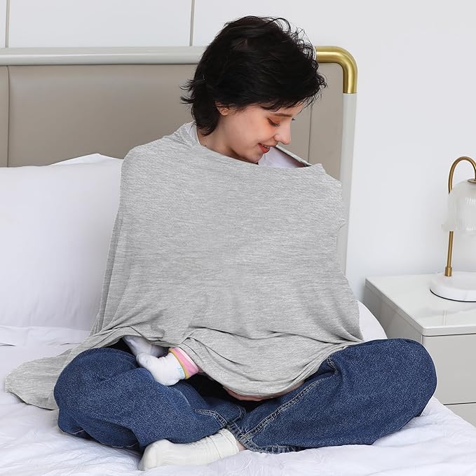 Nursing Cover for Breastfeeding, 360°Full Coverage Nursing Poncho, Rayon Soft & Breathable Breastfeeding Cover up (Smooth Rayon, Knit Grey)