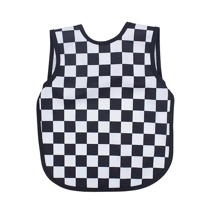 BapronBaby Black Checkerboard Bapron - No Neck Tie Safer Bib for Baby & Toddler - Soft Waterproof Stain Resistant - Machine Washable - Sz Preschool 3-5yrs