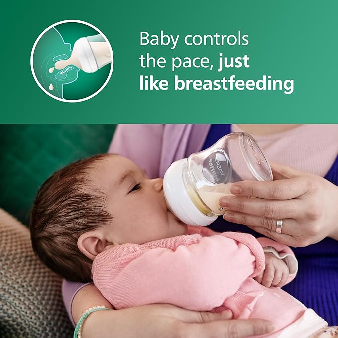 Philips Avent Natural Glass Baby Bottles with Natural Response Nipples (Slow Flow, Flow 2), 4oz, 4-Pack, SCY910/04