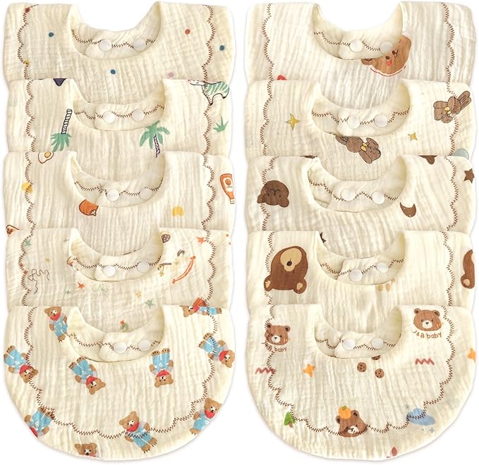 Baby Bibs Muslin Bibs for Baby Girl Boy for Drooling and Teething 10 Pack