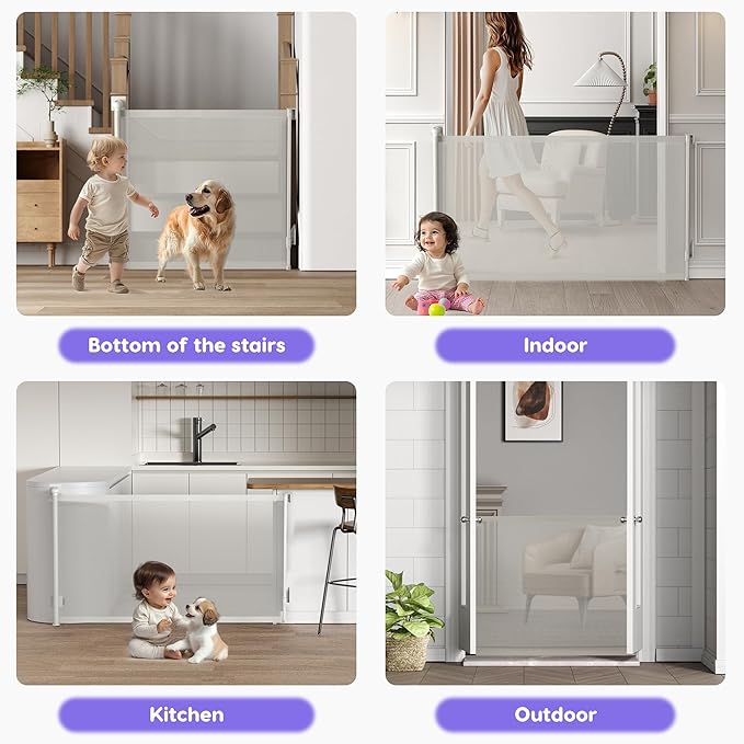 Retractable Baby Gate, Extra Tall Baby Gates for Stairs, Dog Gates for Doorways Safety Extends to 38x55in, White