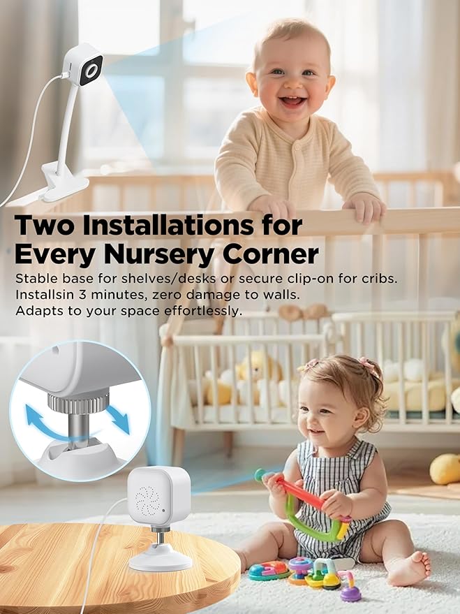 Baby Monitor with Camera and Audio, Baby Monitor No Wifi with Clip for Crib & Stand, Portable 2.8’’ HD Wireless Monitor 1080P Video, NightVision, VOX, 2-Way Audio, 32GB, Temp Sensor & Lullabies