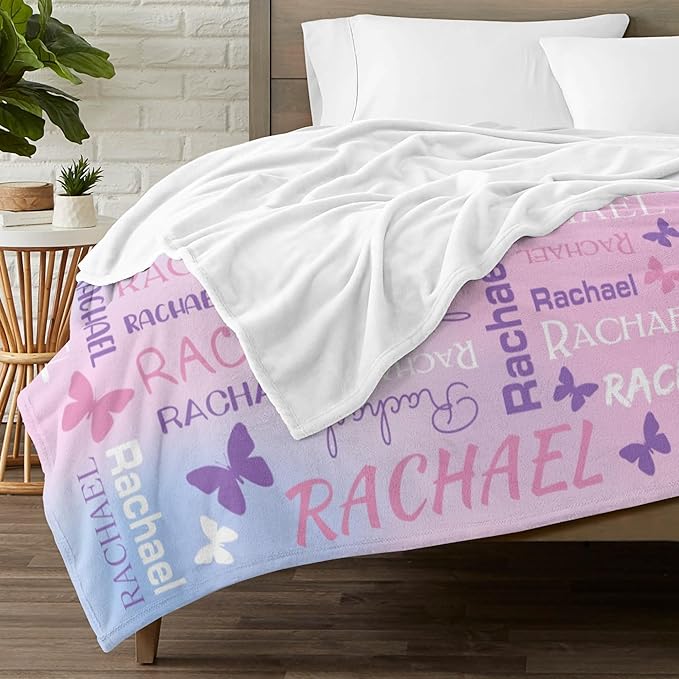 Personalized Throw Blanket with Name Custom Blankets Customized Baby Blanket for Girls Kids Adult Birthday Gift