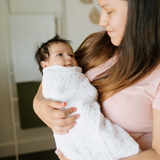 Little Unicorn Premium Cotton Swaddle Baby Blanket | Breathable Fabric | for swaddling, Play, Nursing & More (Dots)