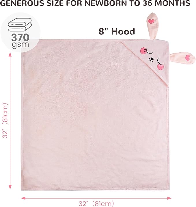 Viviland 2 Pack Hooded Baby Towels, Soft 100% Cotton Baby Bath Towels with Hood, Extra Thick and Absorbent, Essential for Newborns, Kids, Infants - Girls and Boys (Dog & Pink Rabbit)