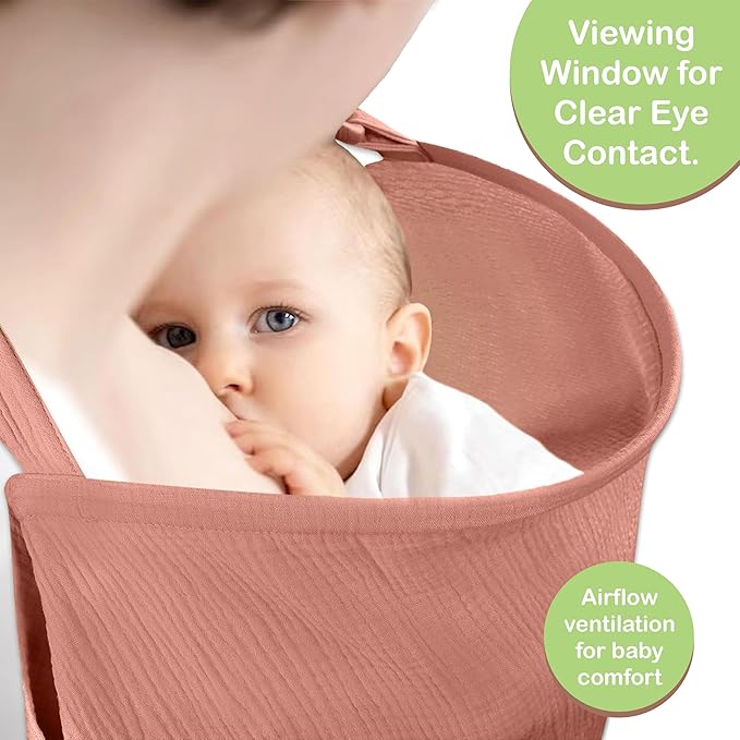 Premium Organic Breathable Muslin Nursing Cover for Breastfeeding - Privacy Breast Feeding Covers for Women - Multi-Use Nursing Cover Up - Soft & Lightweight Breastfeeding Covers (Rust)