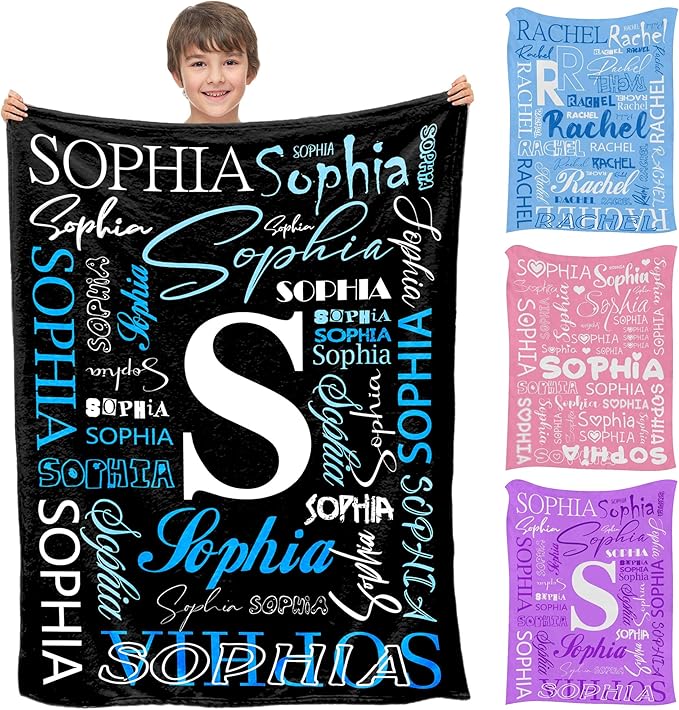 Custom Baby Blanket for Boys Girls, Personalized Kids Blanket with Name for Son Daughter, Ultra-Soft Cozy Flannel Fleece Blankets Soft Plush Receiving for Newborns, Newborn Blankets for Crib Stroller