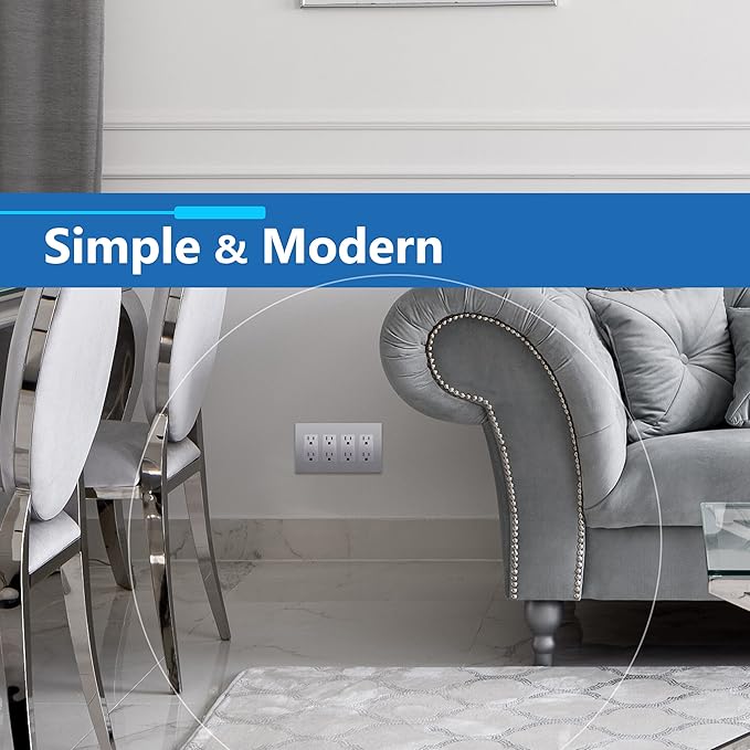 LIDER Matte Finish Decorator Switch Cover, Screwless Wall Plate, Mid-Size 4-Gang 4.88" x 8.58", Unbreakable Polycarbonate Thermoplastic, UL Listed, LSWP-34M-SV, Silver