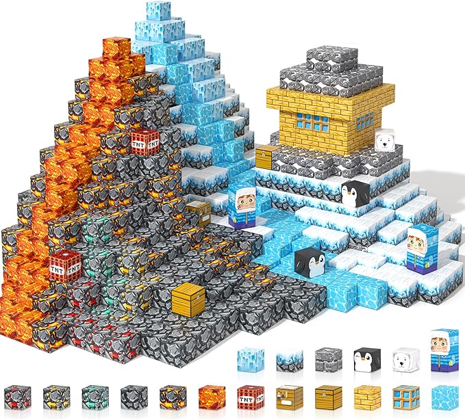 Large Magnetic Blocks 110PCS Ice Fire World Inspired Playset Kids Magnet Toys 1 inch Building Cubes Magworld Add-on Building Craft Sensory Toys Game Gifts for Kids Ages 3-5 4-6 5-7 8-12