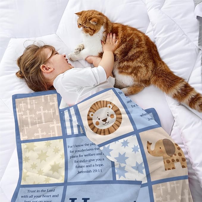 Personalized Baby Blankets with Name Christian Gift for Baby Plush Baptism Blanket Scripture Quote Swaddle Bible Verse Blanket for Newborn Birthday Christmas Christening Godchild Gift