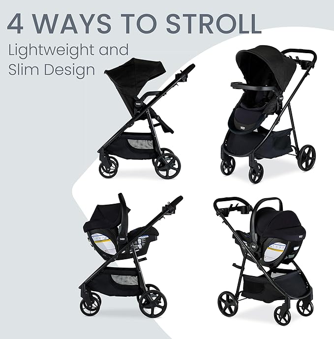 Britax Willow Brook S+ Travel System, Infant Car Seat and Stroller Combo with Alpine Base, ClickTight Technology, SafeWash Insert and Cover, Raven Black