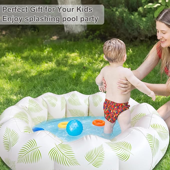 Inflatable Baby Pool, Portable Paddling Baby Swimming Pool for Toddlers Ages 0-3 Years Girls and Boys, Indoor& Outdoor, Garden and Backyard Summer Water Party, 35.4x9.8 in (Green Leaves)