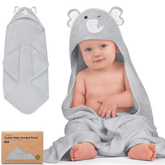 KeaBabies Hooded Baby Towel for Newborn - Viscose Derived from Bamboo Large Baby Bath Towels with Hood for Boys, Girls, Toddler, Extra Absorbent & Soft Newborn Bath Essentials (Elephant, Petite)