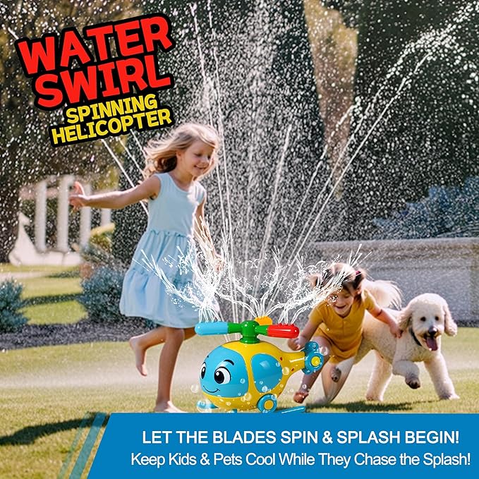 Sprinkler for Kids Outdoor Water Toys, Helicopter Kids Sprinkler Toys, Water Powered for Yard, Lawn & Garden – Water Play for Summer Outside Fun for Girls Boys Ages 3-12, Ideal Birthday