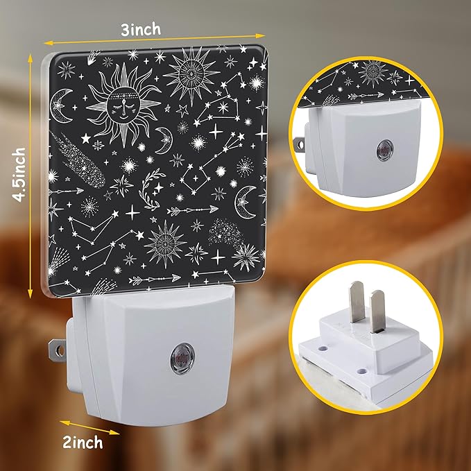 Sun Moon Constellation Night Light for Kids Girls Boys,Stars Comets LED Night Light Plug into Wall with Dusk to Dawn Sensor for Room Decor,Hallway,Kitchen,Bathroom,Nursery,Stairs