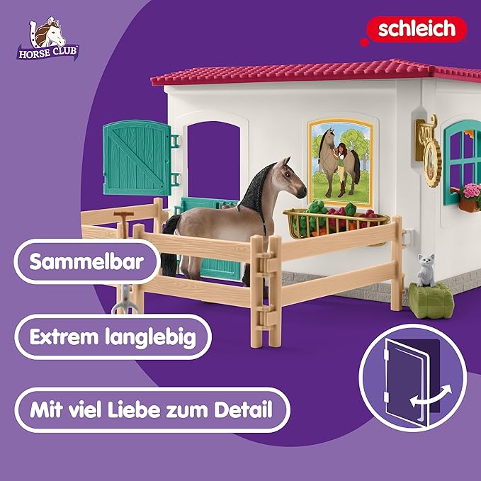 Schleich Horse Club - 85 PC Tack Room Stable Extension Toy Playset with Rider Sarah Action Figure, Horse Figurine and Accessories for Girls and Boys - Interactive, Realistic Kids Toys Ages 5+ | 42591