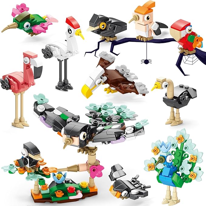 Sawaruita Party Favors for kids-20 Packs Fun Bird Building Blocks Sets Classroom Prizes-Birthday Goodie Bags Stuffers for Kids-Mini Animal Blocks Toys for Valentine's Day, Christmas Party（20in 2）