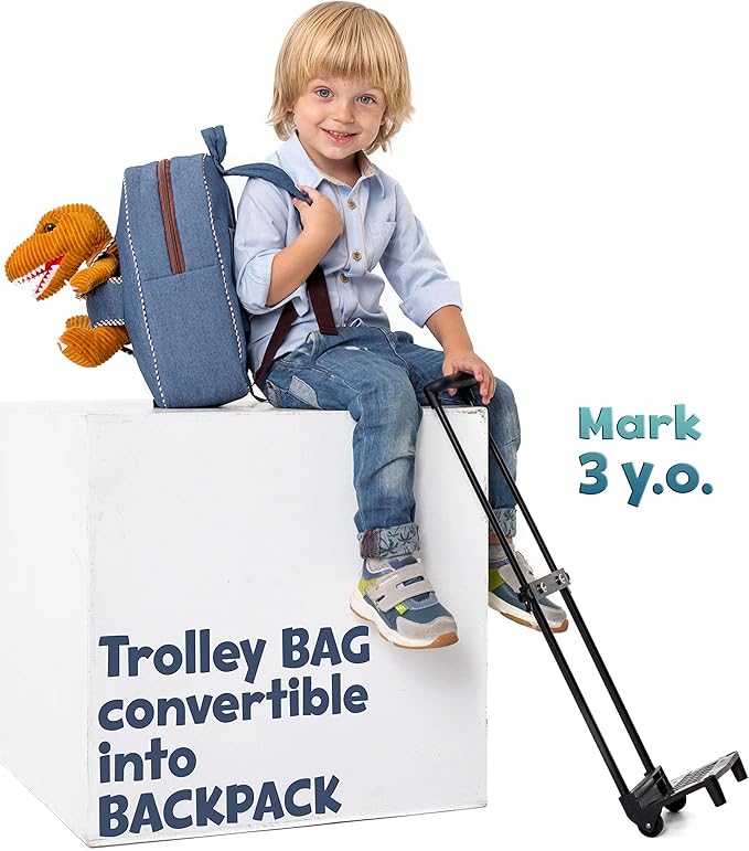 Toddler Luggage for Boys w Dinosaur Toys, Kids Rolling Backpack for Boys, Toddler Suitcase, Gifts for 3 4 5 6 Year Old