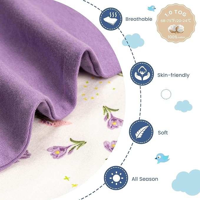 ZIGJOY Shark-Fin Transition Swaddle - 1.0 Tog Baby Sleep Sack Soft Cotton Transitional Swaddle Baby Wearable Blanket