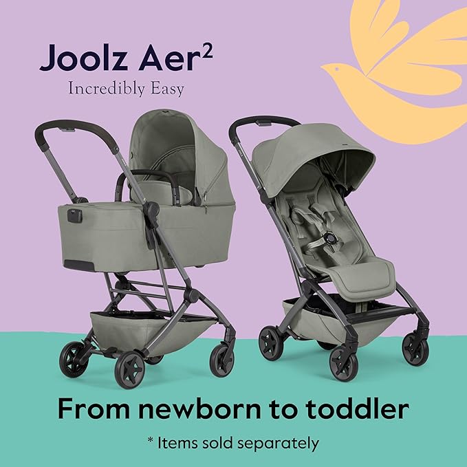 Joolz Aer2 Lightweight Travel Stroller for Baby & Toddler – Ultra-Compact One-Hand Foldable Stroller, Reclining Seat, UPF 50+ Canopy, Adjustable Leg Rest, Carry-On & Airplane Approved (Sage Green)
