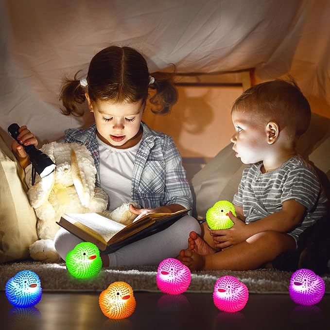 18Pcs LED Light Up Rubber Duck,Puffer Ball Flashing Bath Ducks,Glow Toy Mardi Gras Rubber Ducks Cute Ducklings are Suitable for Birthday Party Gift,Summer Beach Activities,Classroom Prizes,Bath Toy