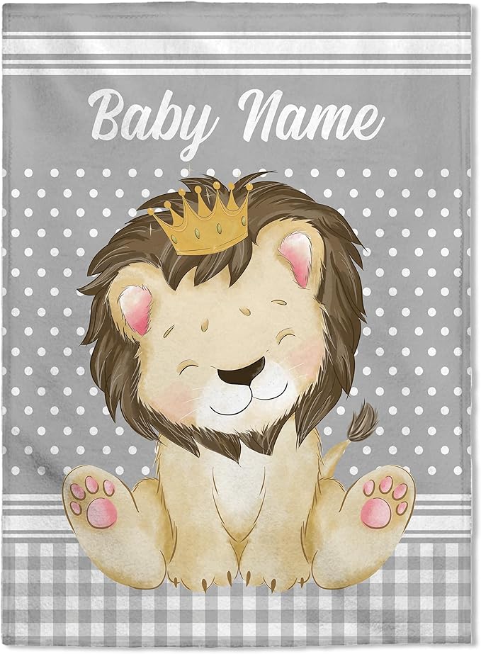 Personalized Baby Blankets, Custom Baby Blanket - Baby Blanket with Name for Boys, Best Gift for Baby, Newborn Elephants Flush Fleece (30x40) (Lion)