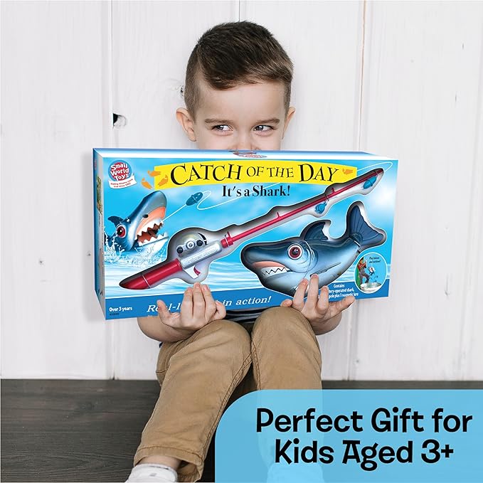 Small World Toys Magnetic Fishing Game, Catch of The Day Shark Fishing Toy for Kids Ages 3+, Includes Kids Fishing Pole and 1 Shark for Toddler Bath Toys, Water Fish Toys for Pools & Tubs