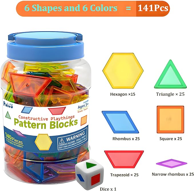 Translucent Pattern Blocks for Classroom 140 Pcs Kids Light Table Manipulatives Toys Education Learning Geometric Shapes