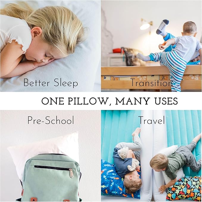 Little Sleepy Head Toddler Pillow with Pillowcase 13x18 - Kids Pillow for Sleeping - Toddler Pillow - Better Neck Support Ergonomic Pillow and Toddler Pillowcase - Best Pillows for Kids (Sunflowers)