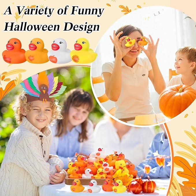 200 Pcs Thanksgiving Day Rubber Ducks Assorted Rubber Duckies Bulk Mini Pool Bath Toy Ducks Small Tiny Ducky for Thanksgiving Day Party Favors Classroom Exchange Gifts