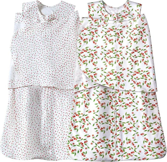 Baby Sleep sack Swaddle,Swaddles 3-6 Months,3-Way Adjustable Wearable Transition Blanket 100% Organic Cotton 2-Piece,12-18 lbs,1.0 TOG(Floret&Cherry)